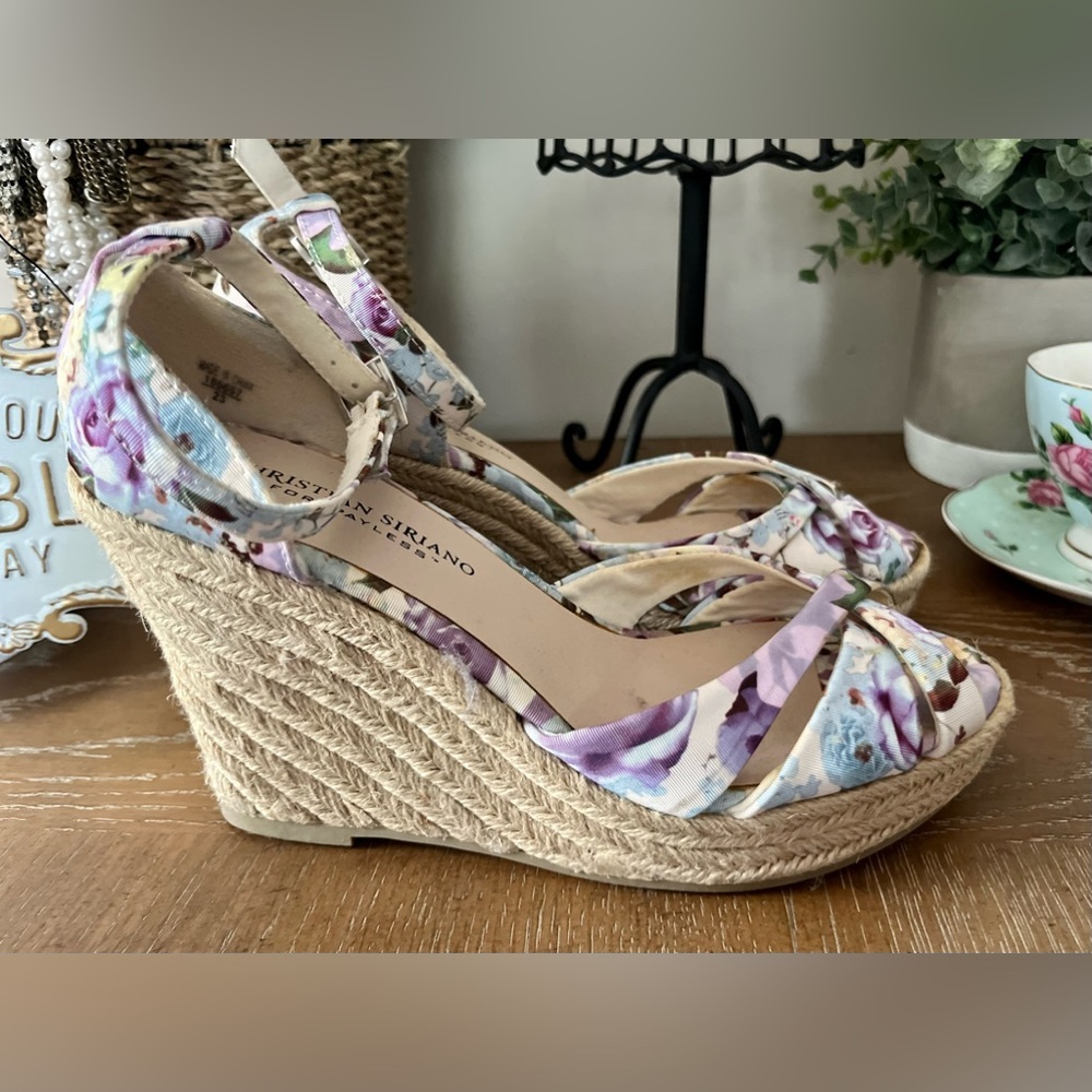 Cristian Siriano Floral Espadrille Wedges in Lavender Multi